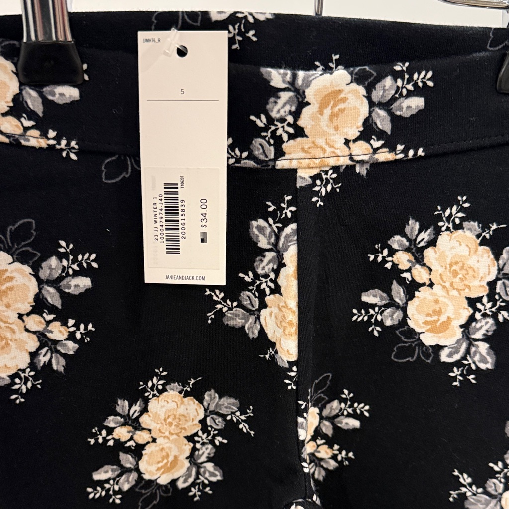 Janie And Jack Floral Black Ivory Leggings Nwt Size 5